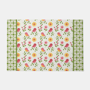 Retro Pink Spring Birds Panel  Doormat