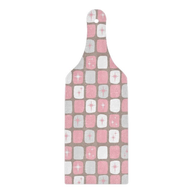 Retro Pink Starbursts Glass Cutting Board Paddle (Front)