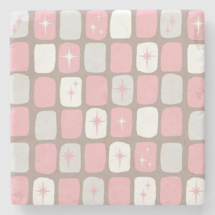 Retro Pink Starbursts Marble Stone Coaster