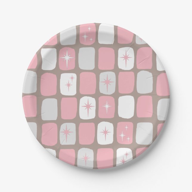 Retro Pink Starbursts Paper Plates (Front)