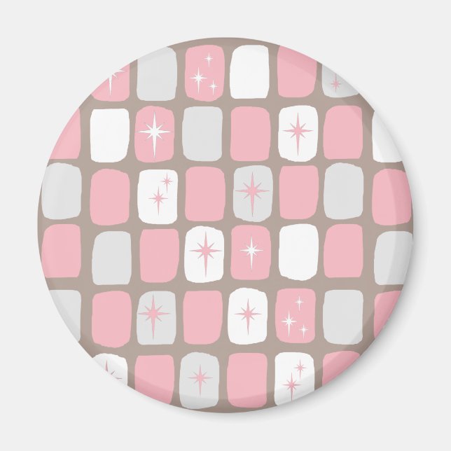 Retro Pink Starbursts Round Magnet (Front)