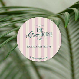 Retro Pink Stripe Green Bakery Cafe Logo Branded Classic Round Sticker