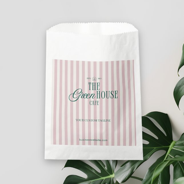 Retro Pink Stripe Green Bakery Cafe Logo Branded Favour Bag (Creator Uploaded)