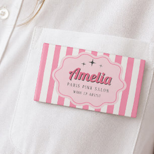 Retro Pink Striped Cosmetology Name Tag
