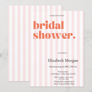 Retro Pink Stripes Simple Bridal Shower Invitation