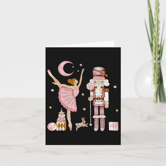 Retro Pink Sugar Plum Fairy Nutcracker Christmas C Card (Front)