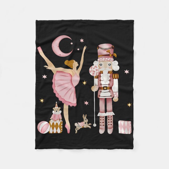 Retro Pink Sugar Plum Fairy Nutcracker Christmas C Fleece Blanket (Front)