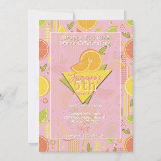Retro Pink Summer Citrus Fruit Birthday Invitation