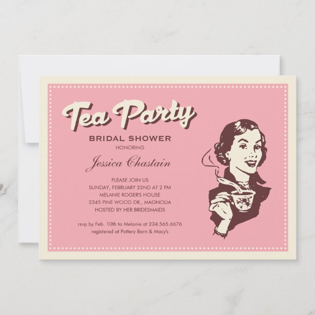 Retro Pink Tea Party Invitations (Front)