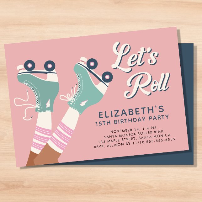 Retro Pink Teal Roller Skating Birthday Party Invitation (Creator Uploaded)