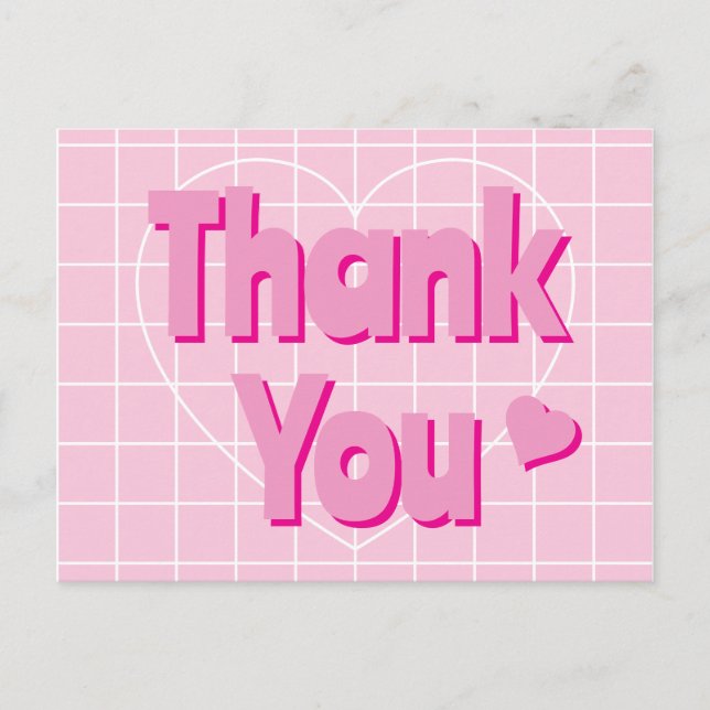 Retro Pink Thank You  Postcard (Front)