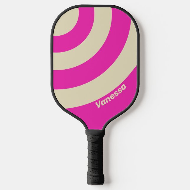Retro Pink Three Circle Stripe with Name Pickleball Paddle (Front)