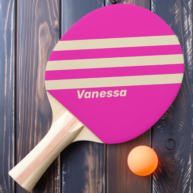 Retro Pink Three Stripes with Name Ping Pong Paddle (Creator Uploaded)
