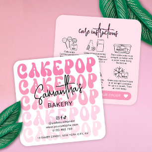 Retro Pink Trendy Cake Pops Care Instructions Card