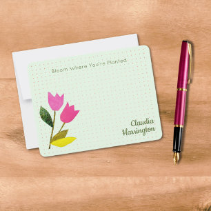 Retro Pink Tulips Pastel Peach Hand-Illustrated Card