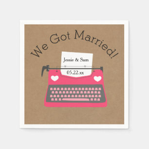 Retro Pink Typewriter Wedding Paper Napkins