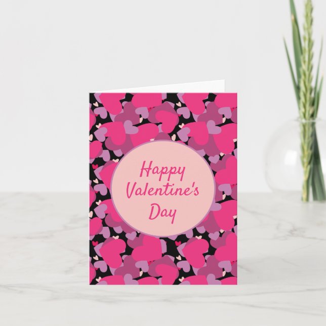 Retro pink Valentine's hearts stamp pattern Card (Front)