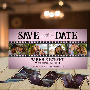 Retro Pink Vignette Photo Collage Film Strip Save The Date