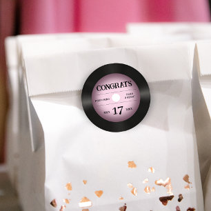 Retro Pink Vinyl Record Wedding Congratulations Classic Round Sticker