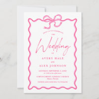 Retro Pink Wave Picture Frame Squiggly Wedding