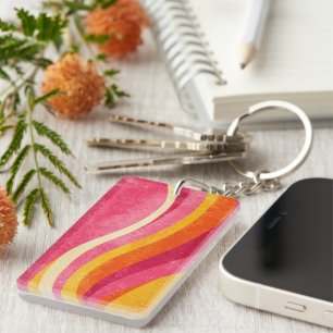 Retro Pink Waves – Vintage Wavy Background Keychain