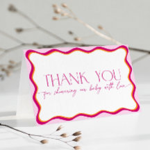 Retro Pink Wavy Bord Baby Shower Thank You