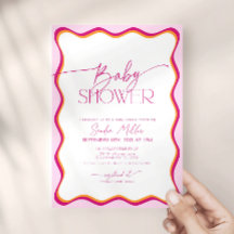 Retro Pink Wavy Border Invitation Baby Shower