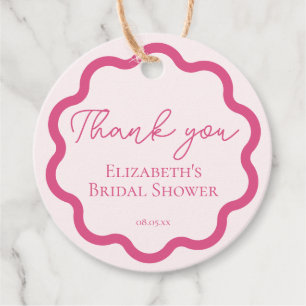 Retro Pink Wavy Scalloped Circle Script Thank You Favour Tags