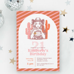 Retro Pink Western Cowgirl 21st Birthday Party Invitation