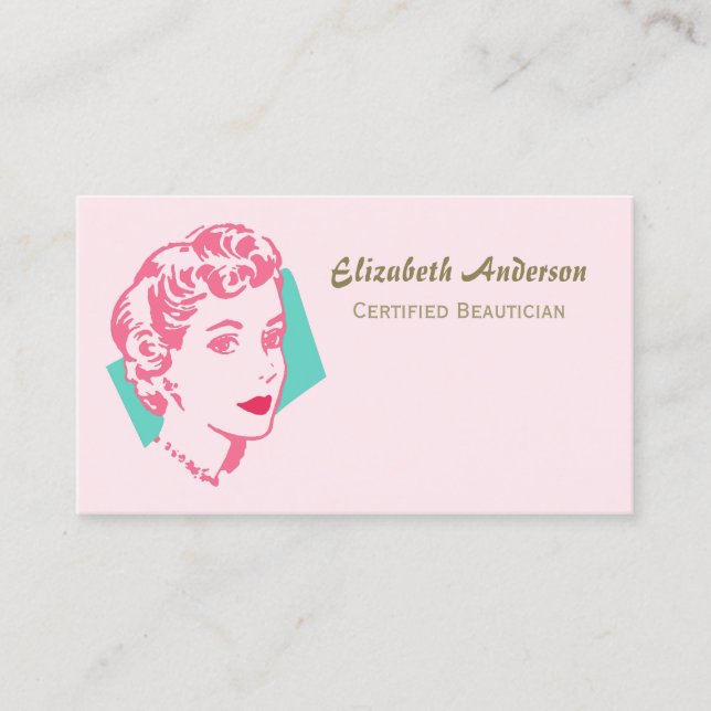 Retro Pink Woman Beautician Beauty Salon Business Card (Front)