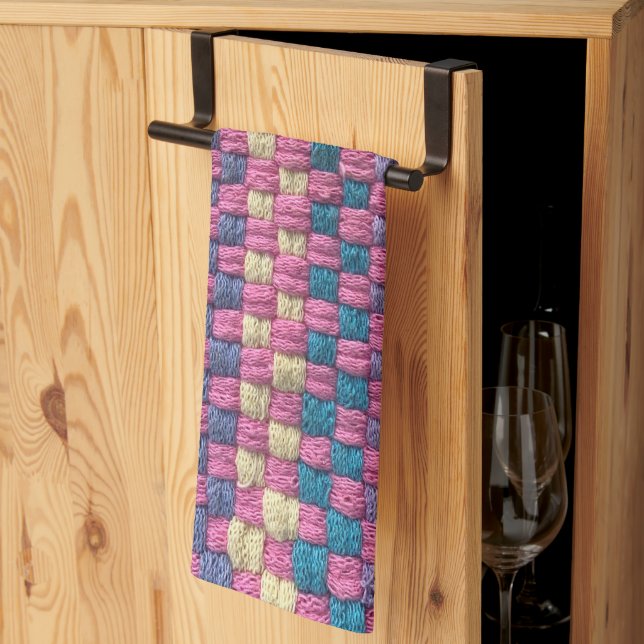 Retro Pink Yellow and Blue Potholder Design Kitchen Towel (Thirds Fold)