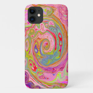 Retro Pink, Yellow and Magenta Abstract Groovy Art iPhone 11 Case