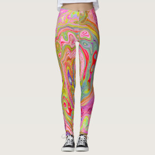 Retro Pink, Yellow and Magenta Abstract Groovy Art Leggings