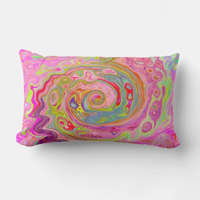 Retro Pink, Yellow and Magenta Abstract Groovy Art Lumbar Pillow (Front)