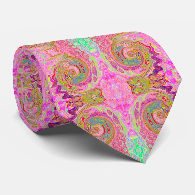 Retro Pink, Yellow and Magenta Abstract Groovy Art Tie (Rolled)