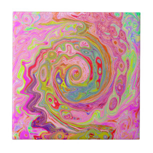 Retro Pink, Yellow and Magenta Abstract Groovy Art Tile