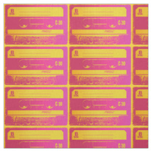 Retro Pink & Yellow Cassette Tape Fabric