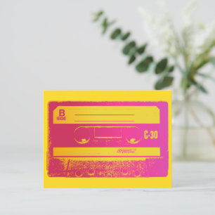 Retro Pink & Yellow Cassette Tape Postcard