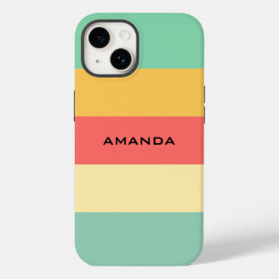Retro Pink Yellow Green Blue Stripes Personalized Case-Mate iPhone 14 Case