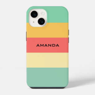 Retro Pink Yellow Green Blue Stripes Personalized iPhone 14 Case