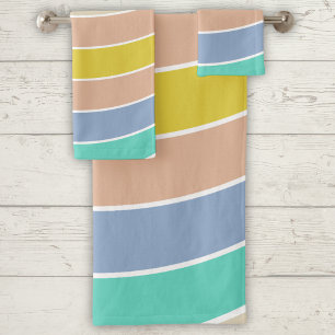 Retro pink yellow teal geometric pattern Towel