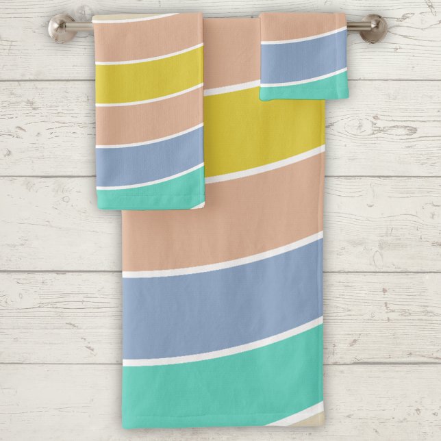 Retro pink yellow teal geometric pattern Towel (Creator Uploaded)
