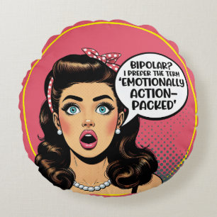 Retro Pinup_ Action Packed Round Pillow