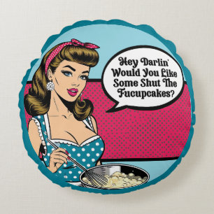 Retro Pinup_ Hey Darlin Round Pillow