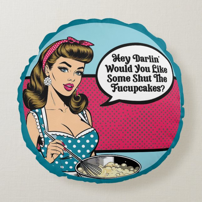 Retro Pinup_ Hey Darlin Round Pillow (Front)