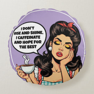Retro Pinup_ Rise and Shine Round Pillow