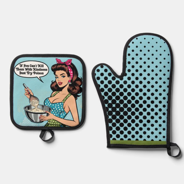 Retro Pinup_ With Kindness Oven Mitt & Pot Holder Set (Front)
