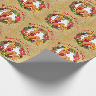 Retro Pinup Wreath Fabulous Christmas Wrapping Paper