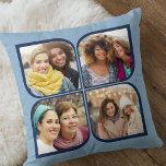 Retro Pinwheel 4 Photo Flower Petal Blue Throw Pillow<br><div class="desc">Stylish photo pillow in two tone blue with retro pinwheel style photo collage. The photo template is set up for you to add 4 of your favourite photos, which are automatically displayed in the flower petal shapes. If you have any problem with picture placement, try cropping your photo to a...</div>