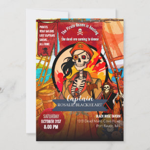 Retro Pirate Queen Halloween Party Invitation